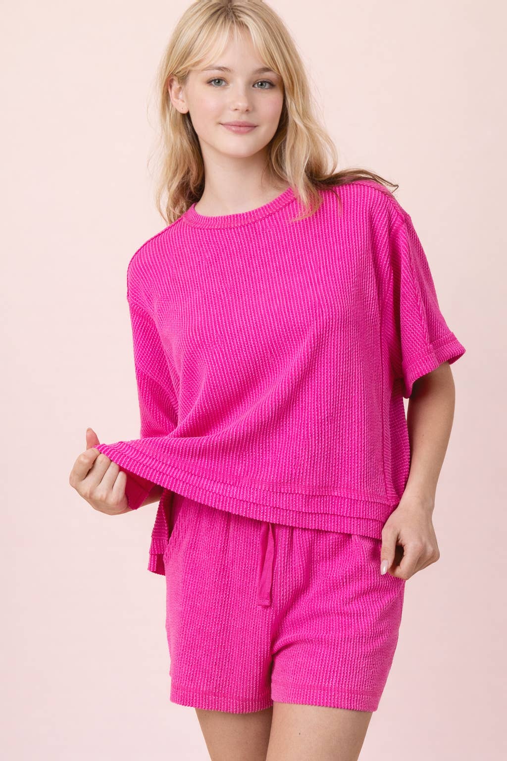 Ribbed Knit Comfy Top & Shorts Set