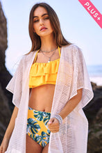 Load image into Gallery viewer, PLUS SQUARE-LACE FRINGE TRIM OPEN FRONT KIMONO
