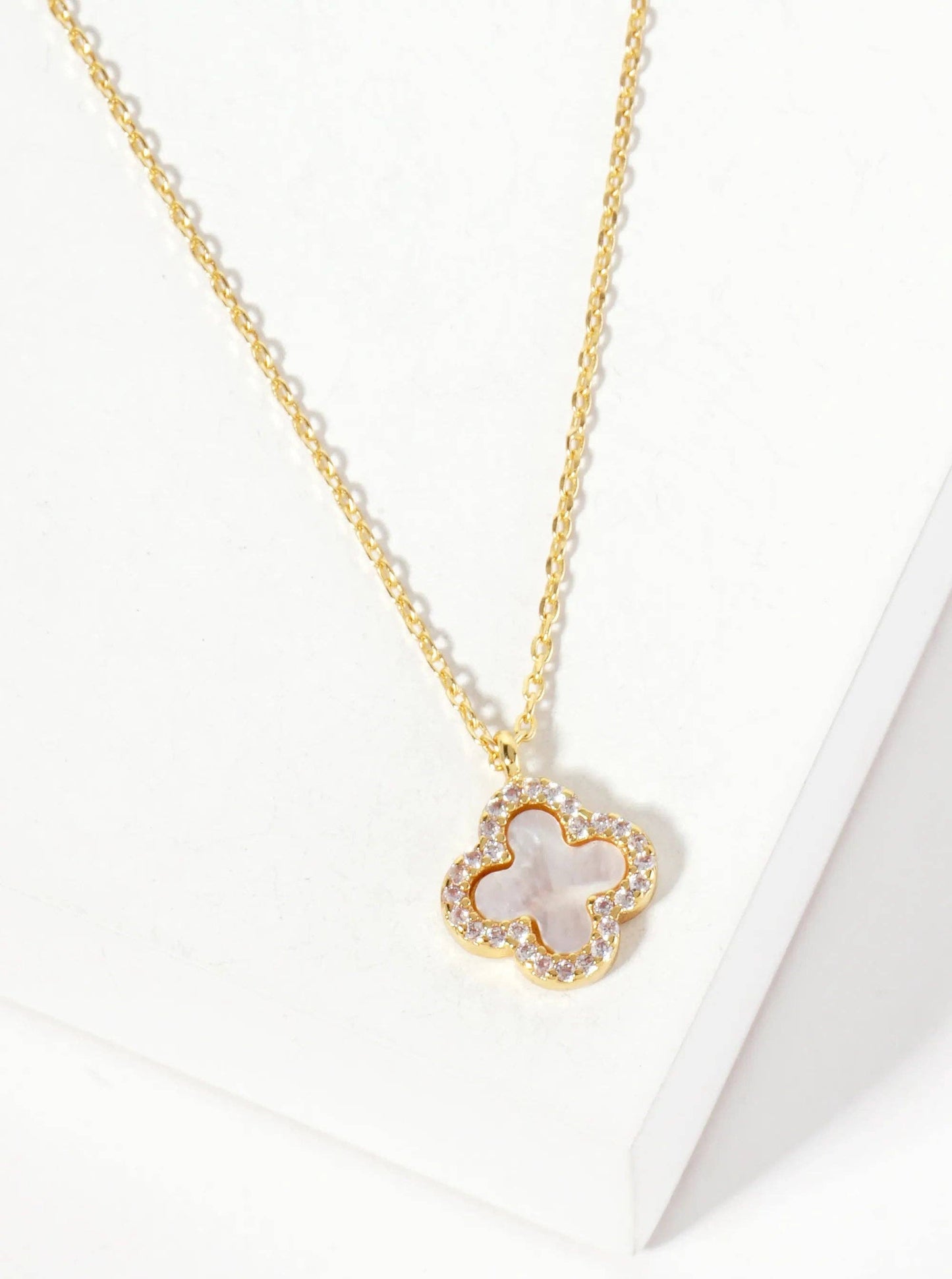 18K Gold-Dipped Brass Quatrefoil Pendant with CZ