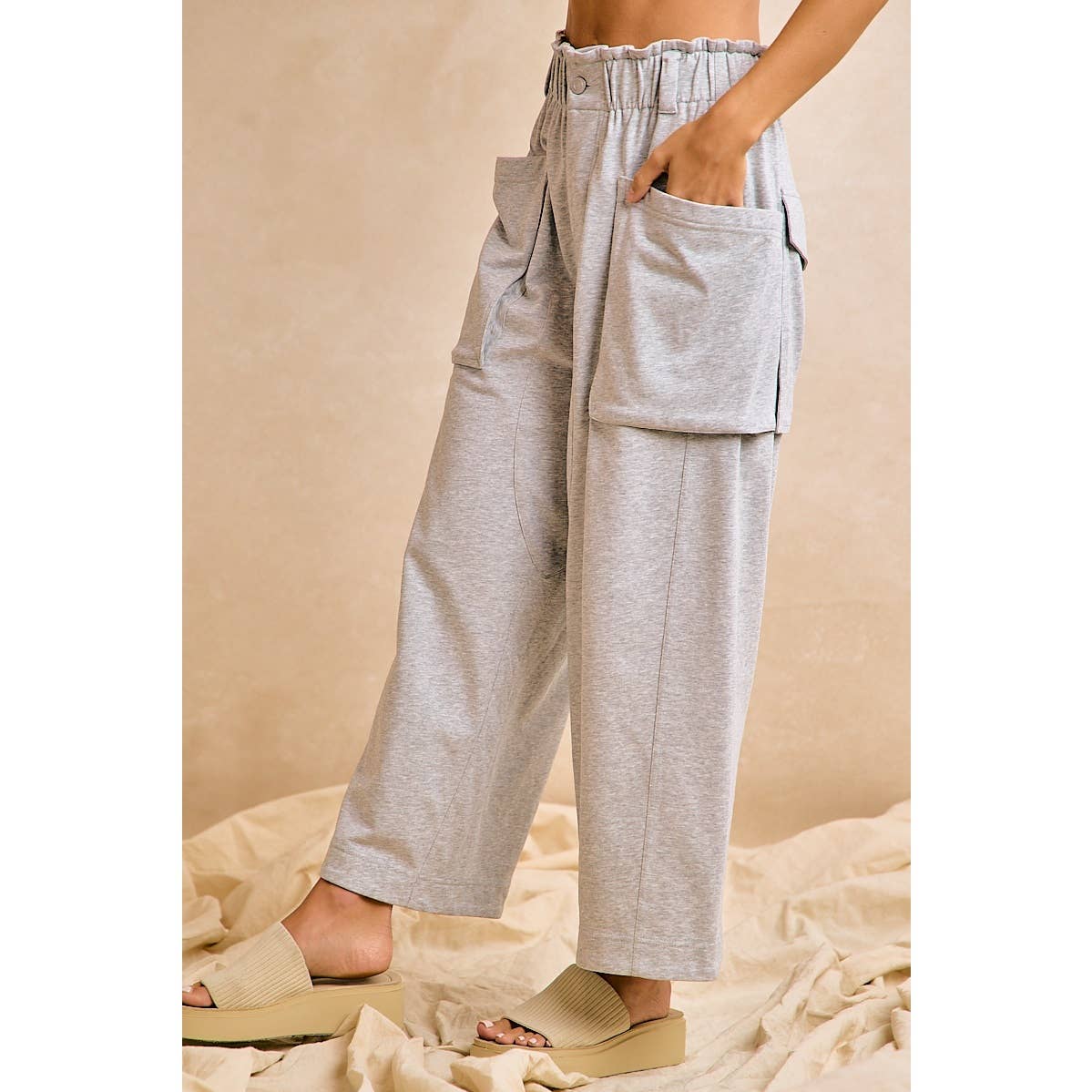 FRENCH TERRY OVERSIZED POCKETS WIDE LEGS PANTS