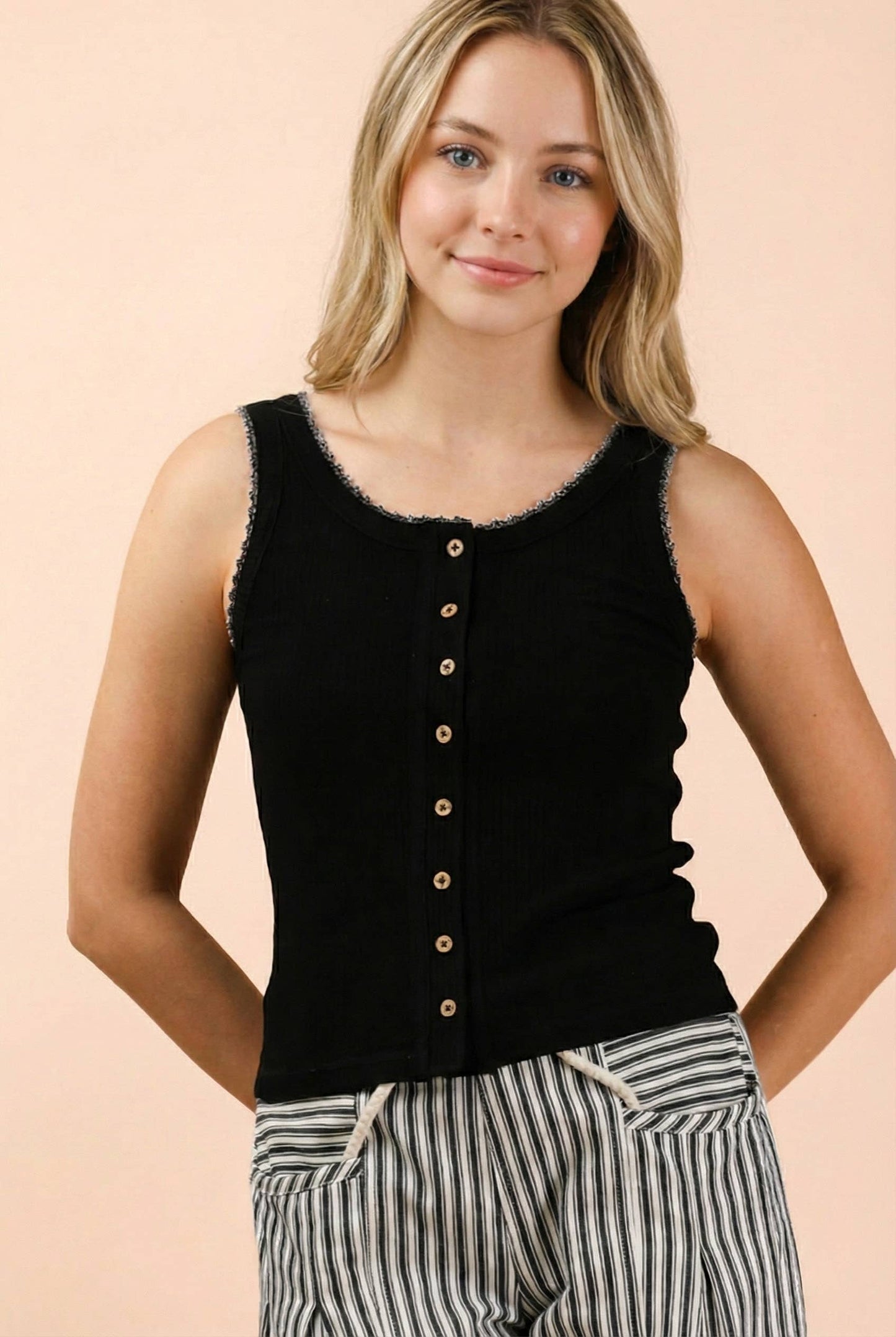 Mineral Washed Knit Tank Top W/ Lace Trim