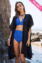 Load image into Gallery viewer, PLUS SQUARE-LACE FRINGE TRIM OPEN FRONT KIMONO
