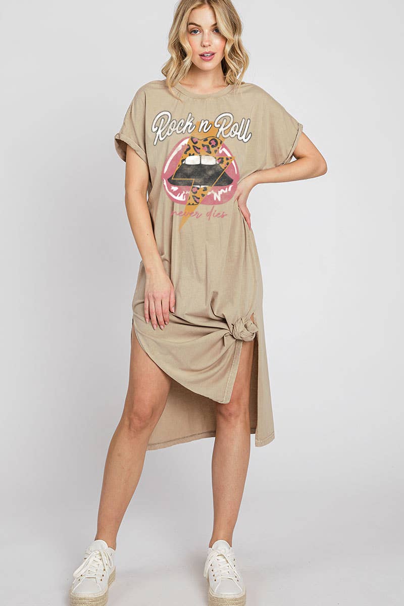 ROCK AND ROLL NEVER DIES MINERAL GRAPHIC DRESS