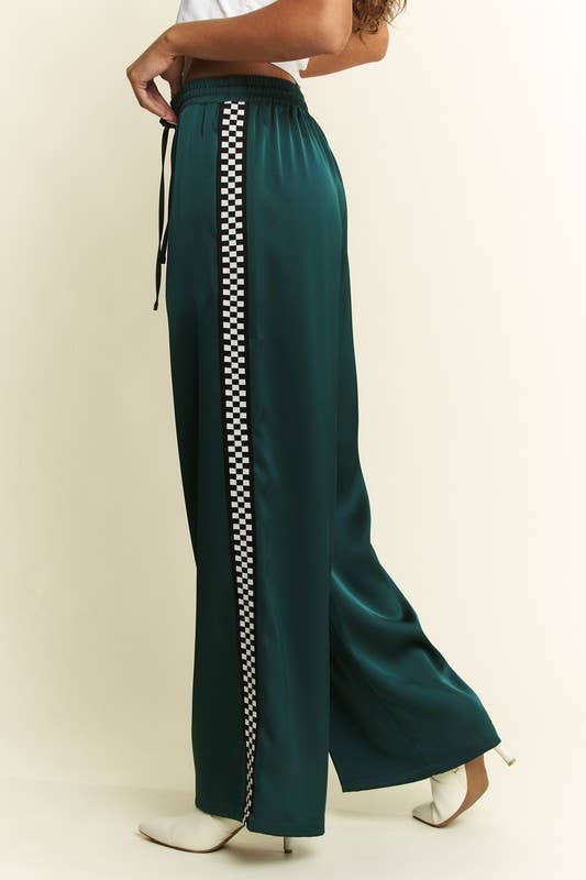 SATIN SWEATPANTS WITH SIDE CHECKERBOARD TAPE