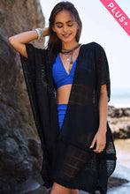 Load image into Gallery viewer, PLUS SQUARE-LACE FRINGE TRIM OPEN FRONT KIMONO
