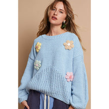 Load image into Gallery viewer, Celeste Balloon Sleeve Floral Patches Sweater
