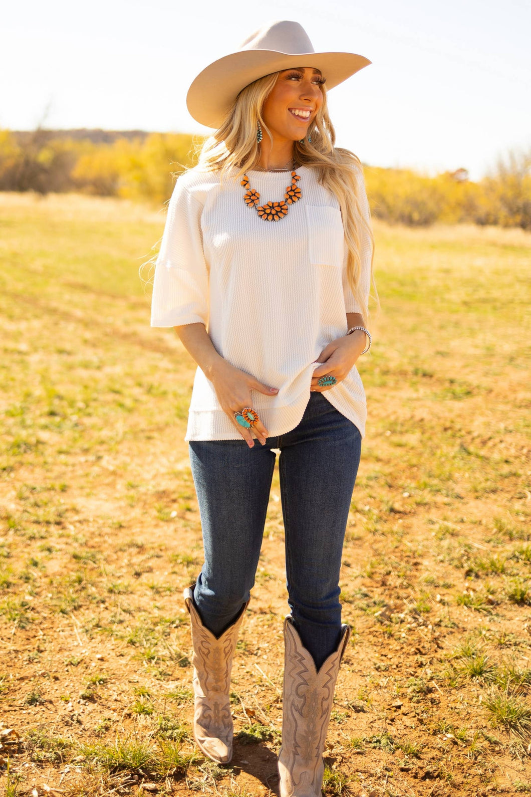 Racquel Half Sleeve Relaxed Pocket Blouse