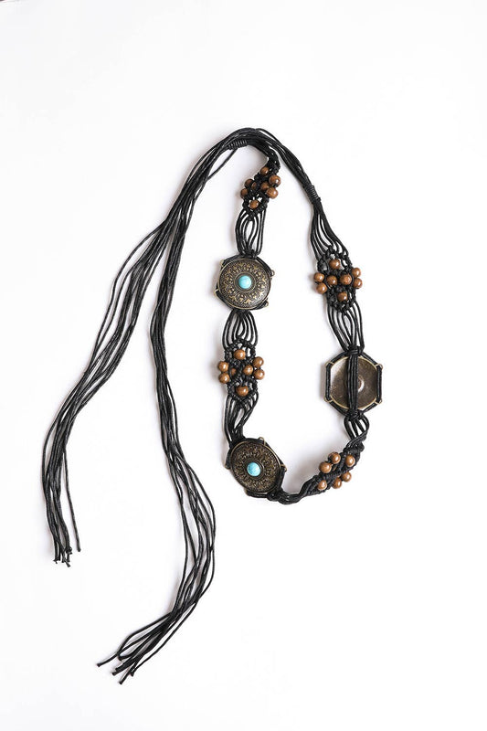 Medallion Macrame Belt: Black