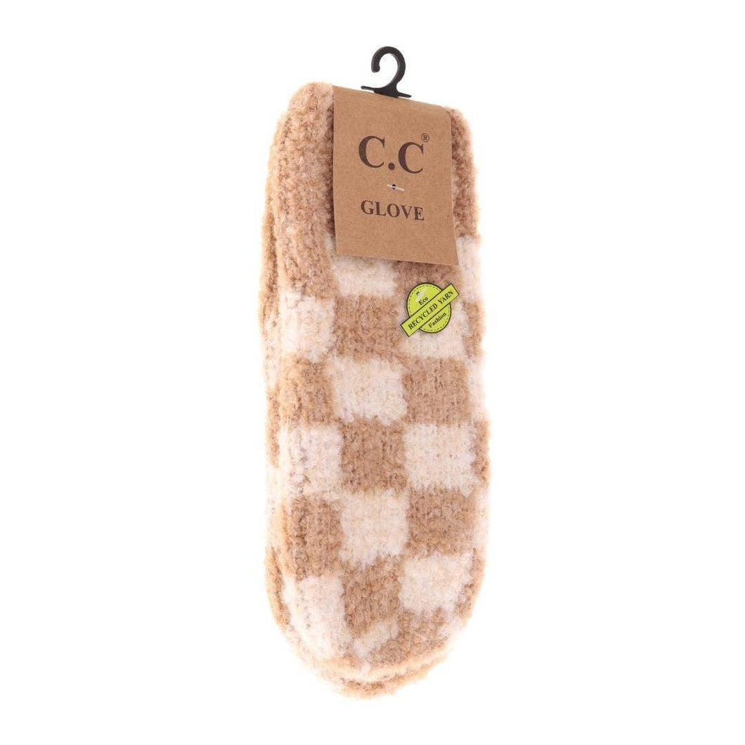 Boucle Checkered Pattern Mittens