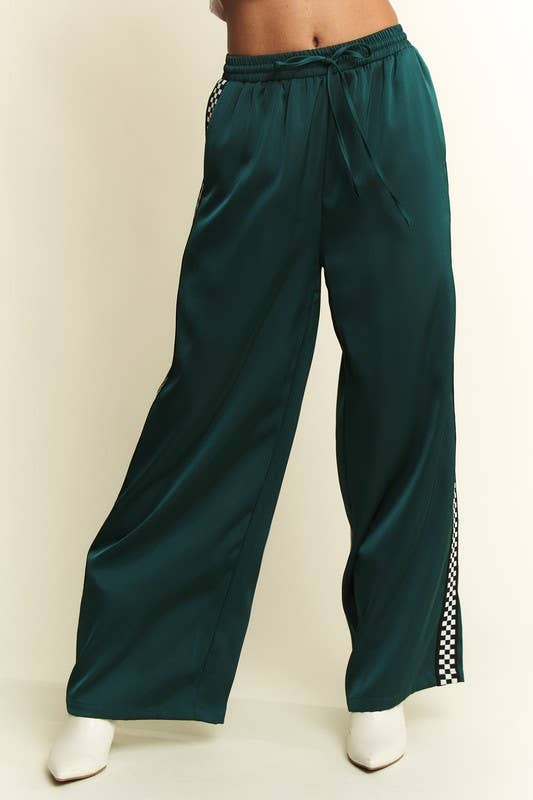 SATIN SWEATPANTS WITH SIDE CHECKERBOARD TAPE