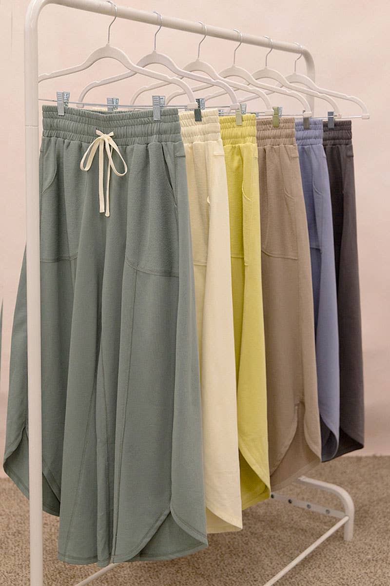 FRENCH TERRY OUT SEAM DETAIL TULIP HEM PANTS