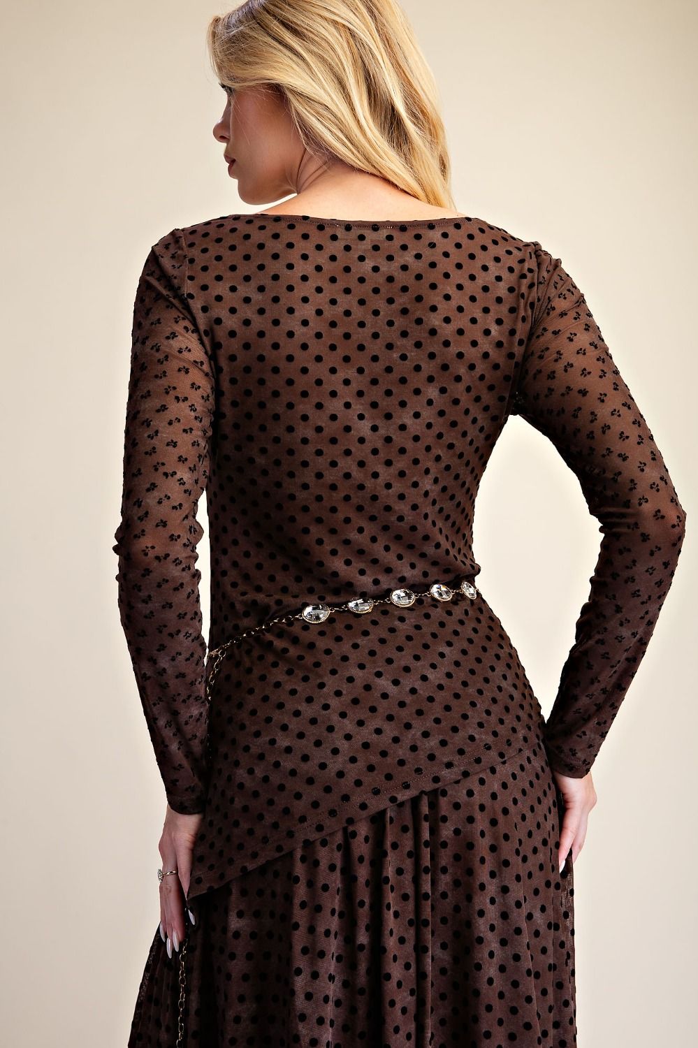 Black Polka Dot Mesh Asymetrical Top