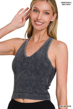 Load image into Gallery viewer, Washed Ribbed Cropped Padded V-Neck Tank Top
