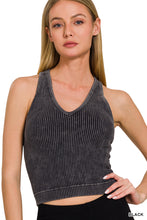 Load image into Gallery viewer, Washed Ribbed Cropped Padded V-Neck Tank Top
