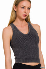 Load image into Gallery viewer, Washed Ribbed Cropped Padded V-Neck Tank Top
