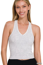 Load image into Gallery viewer, Washed Ribbed Cropped Padded V-Neck Tank Top
