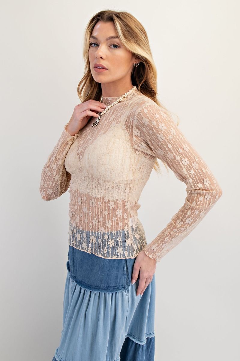 Nude See Through Lace Top