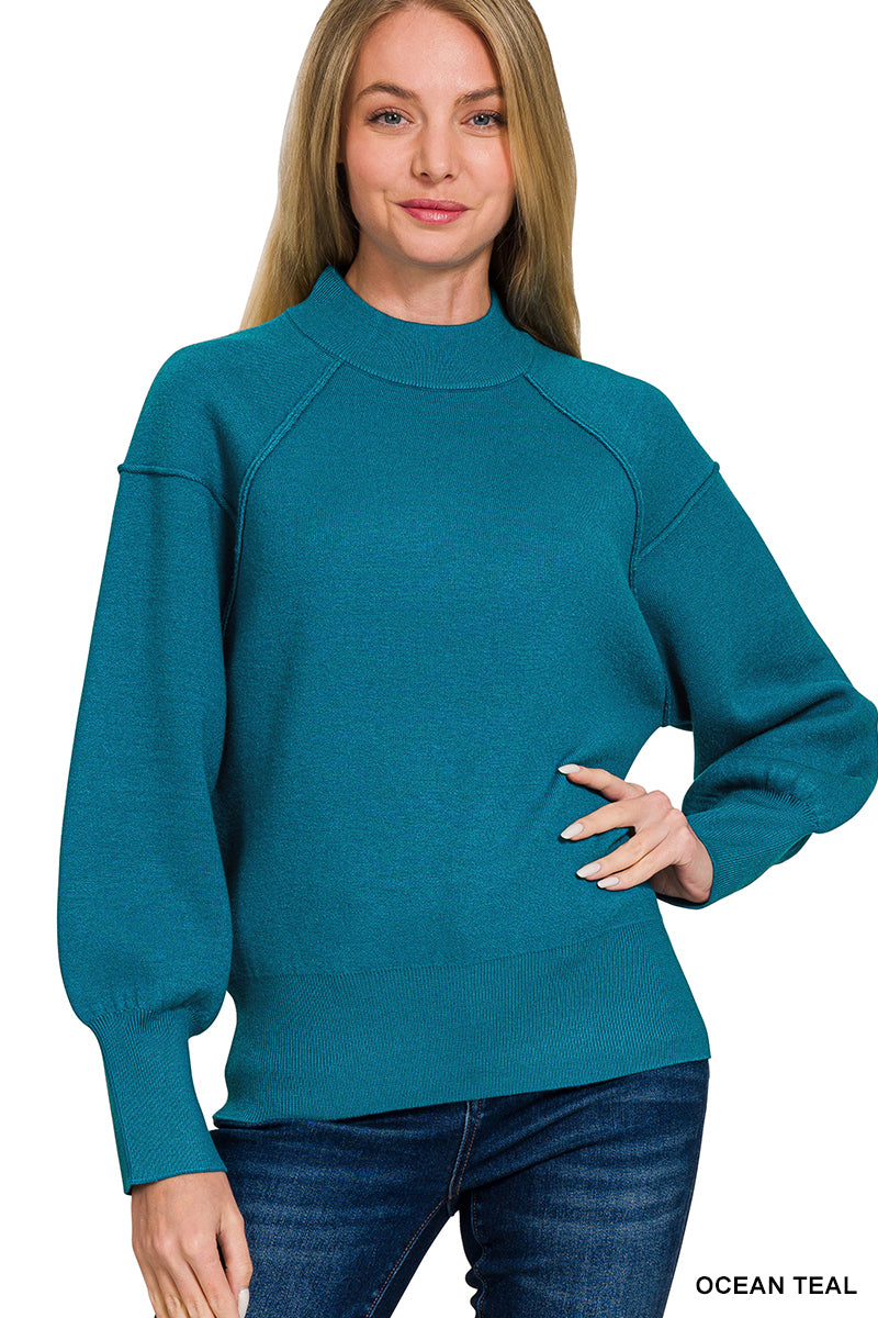 Victoria Teal Mock Neck Sweater
