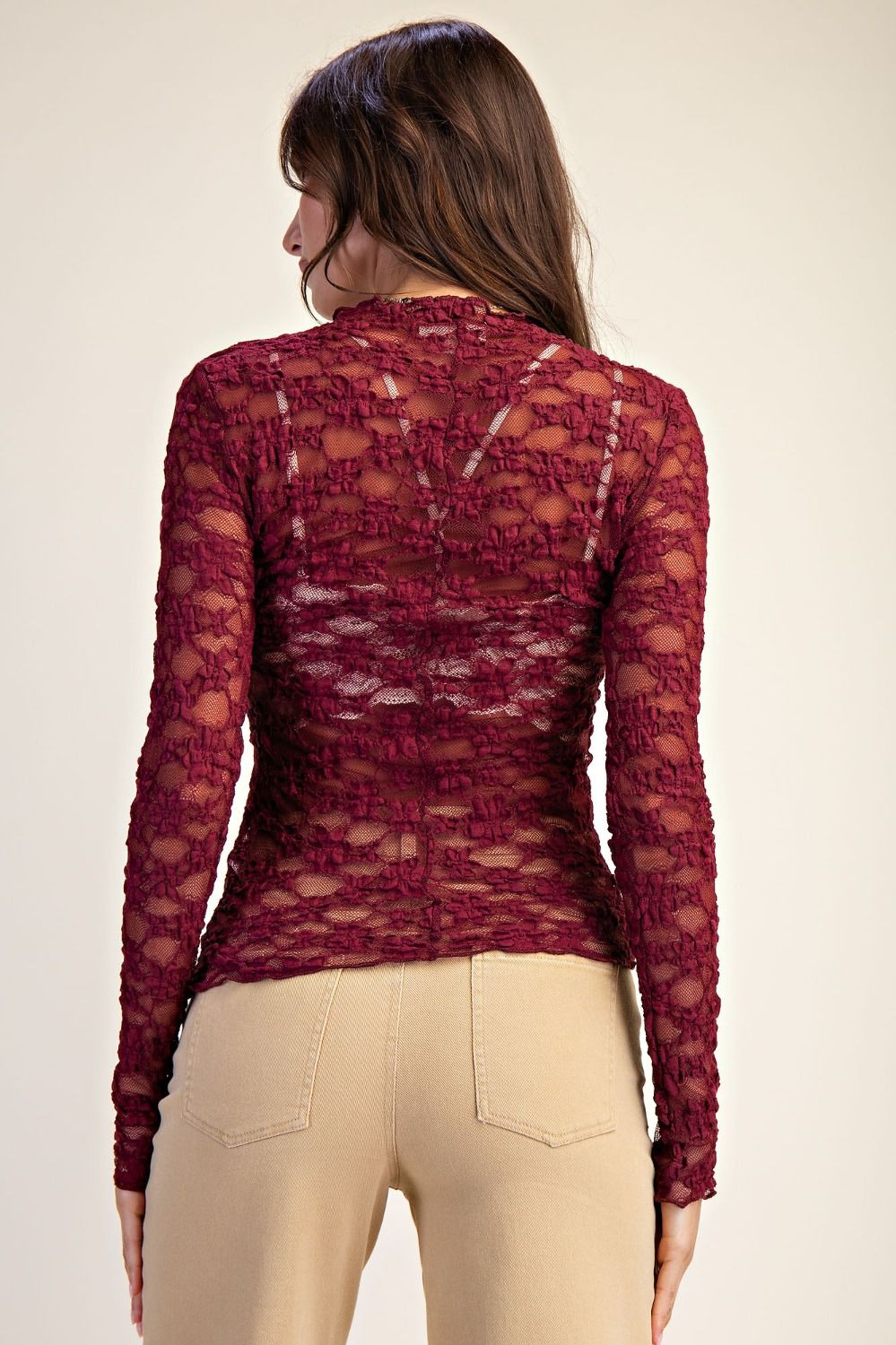 All Over Wine Lace Fitted Top