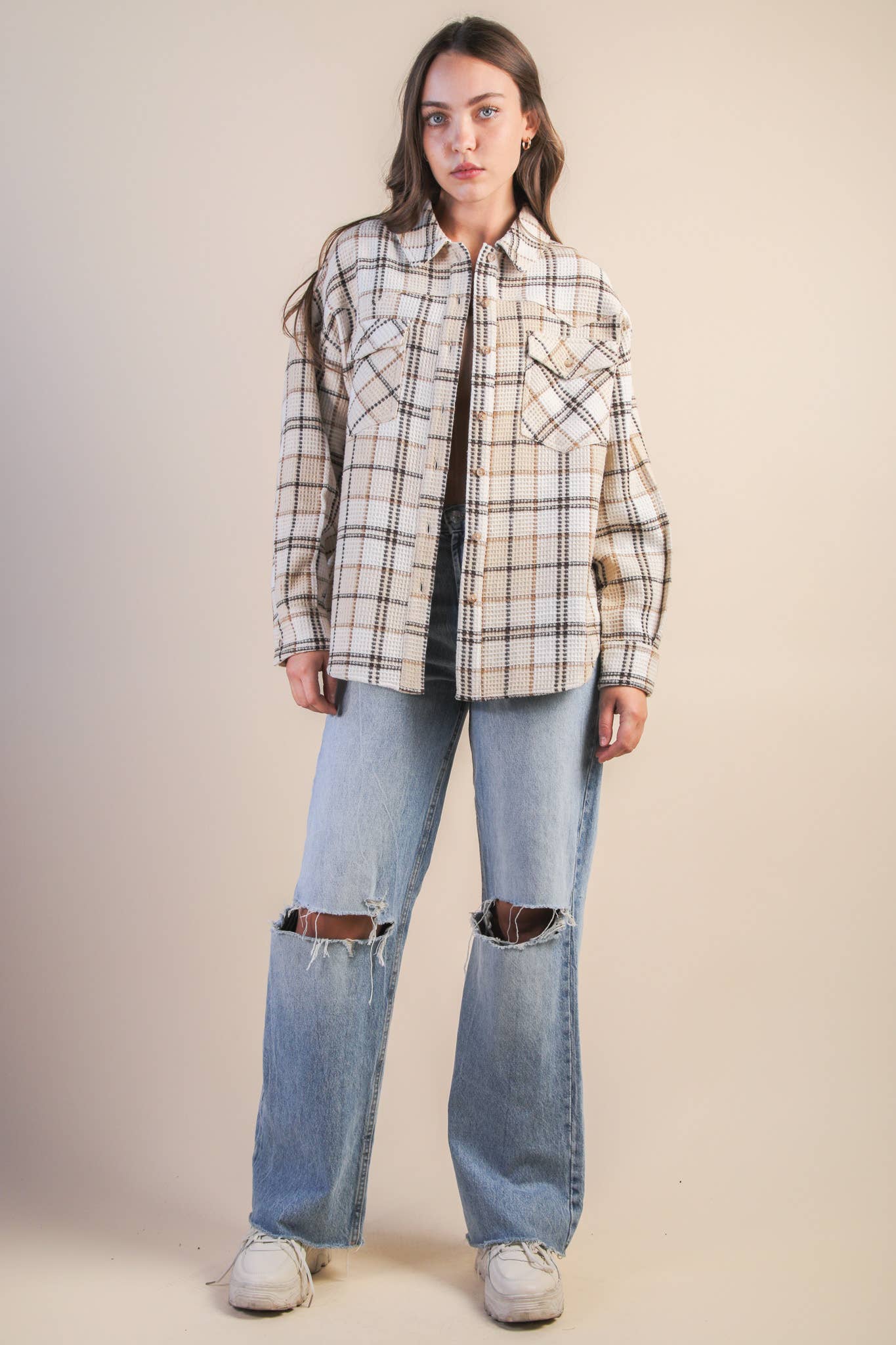 Jenna Oversized Checkered Casual Flannel Shacket