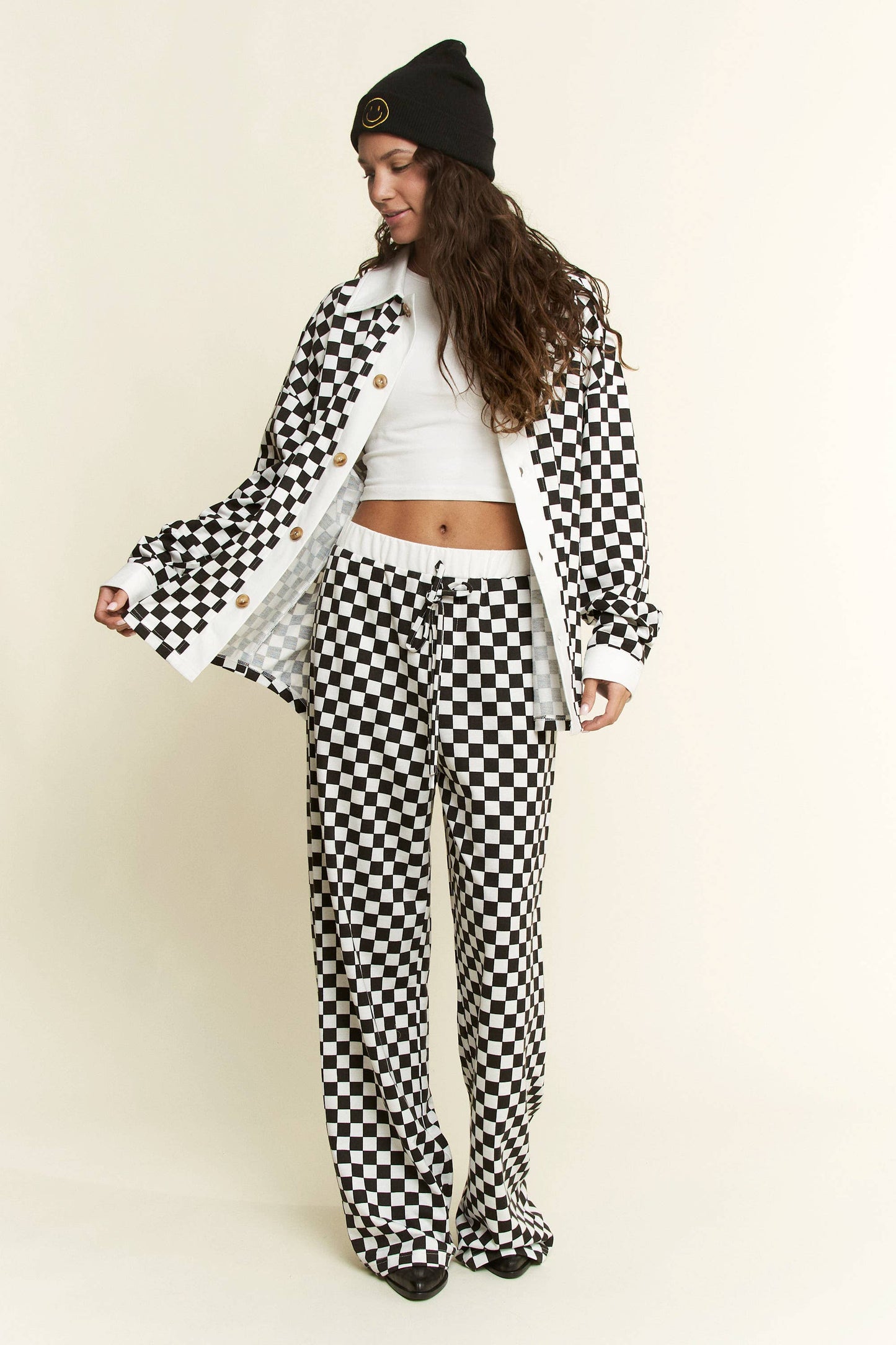 CHECKERED PRINT STRAIGHT LEG BOXER PANTS