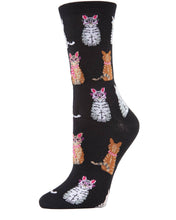 Load image into Gallery viewer, MeMoi Studious Cats Bamboo Blend Crew Socks
