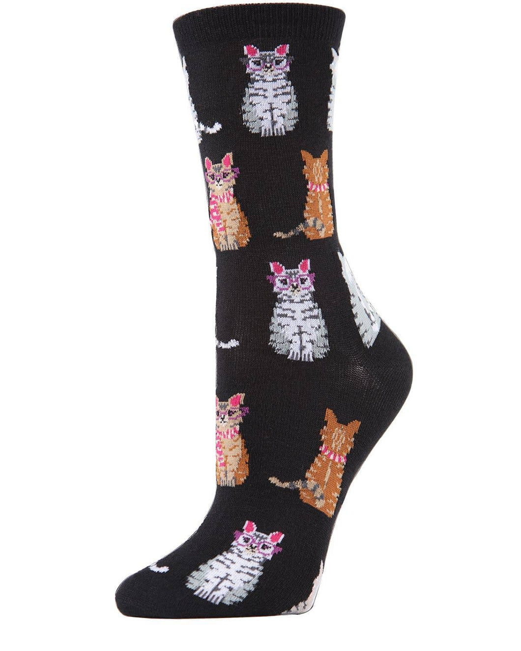 MeMoi Studious Cats Bamboo Blend Crew Socks