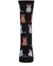 Load image into Gallery viewer, MeMoi Studious Cats Bamboo Blend Crew Socks
