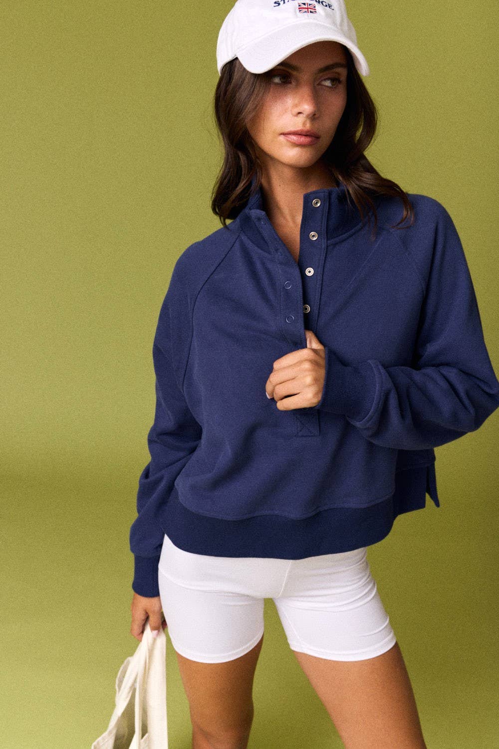 Half- Snap Button Mock Neck Pullover