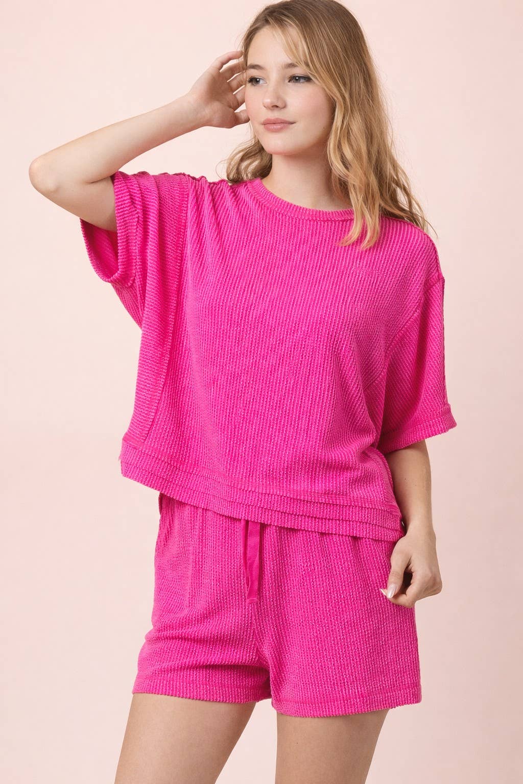 Ribbed Knit Comfy Top & Shorts Set