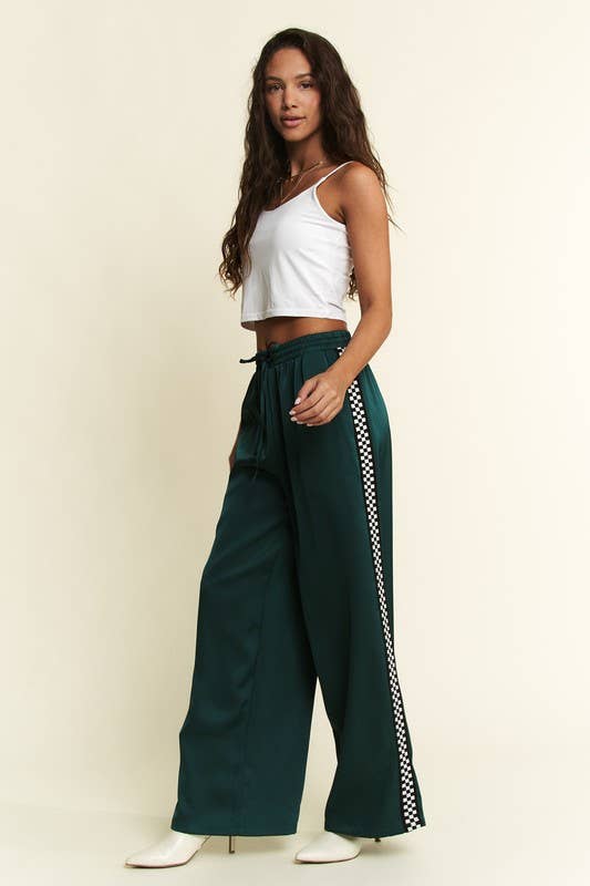 SATIN SWEATPANTS WITH SIDE CHECKERBOARD TAPE