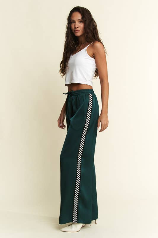 SATIN SWEATPANTS WITH SIDE CHECKERBOARD TAPE