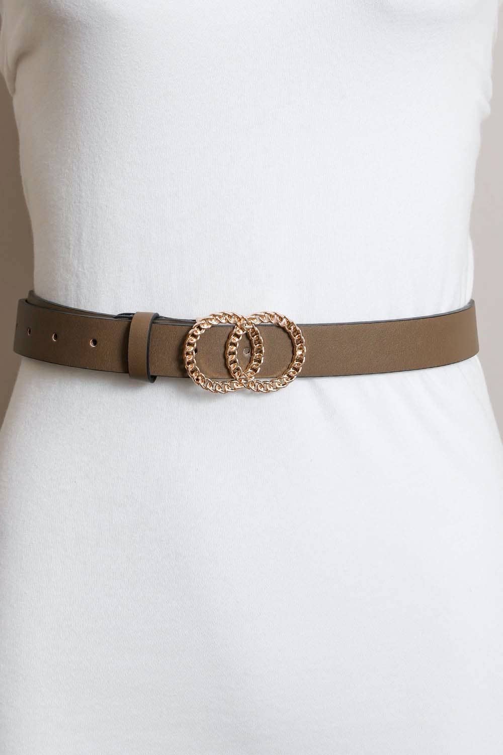 Double Chain Ring Buckle Belt: Khaki