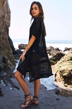 Load image into Gallery viewer, PLUS SQUARE-LACE FRINGE TRIM OPEN FRONT KIMONO
