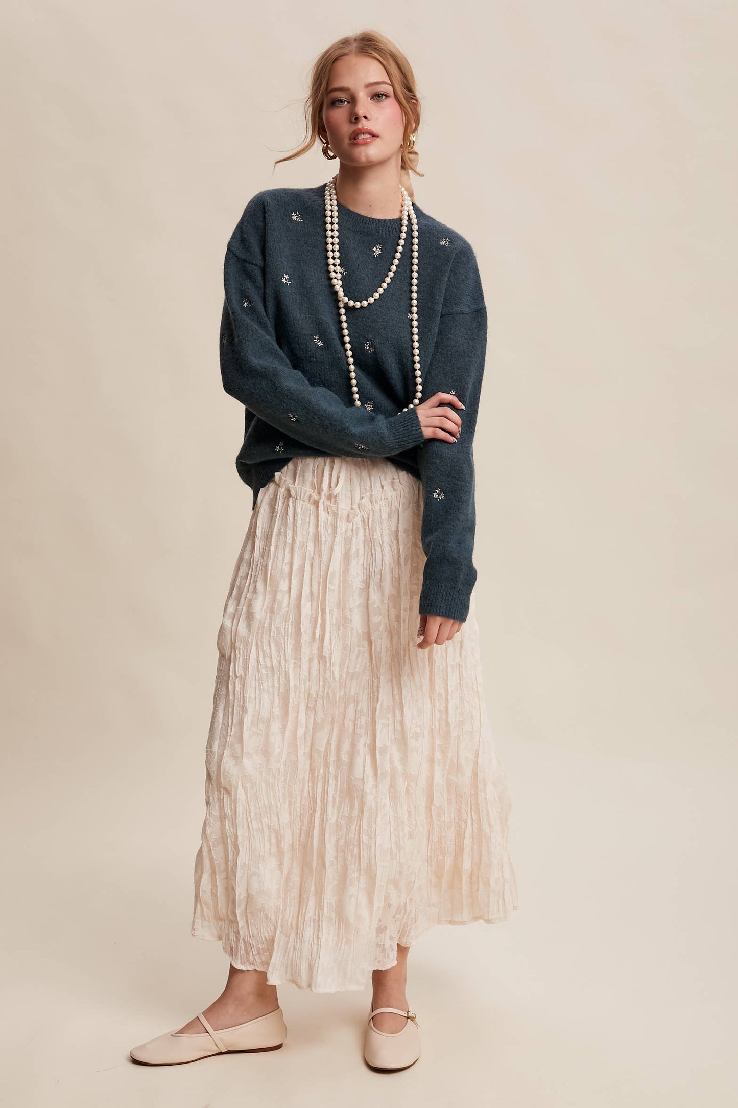 Embroidered Dot Knit Sweater