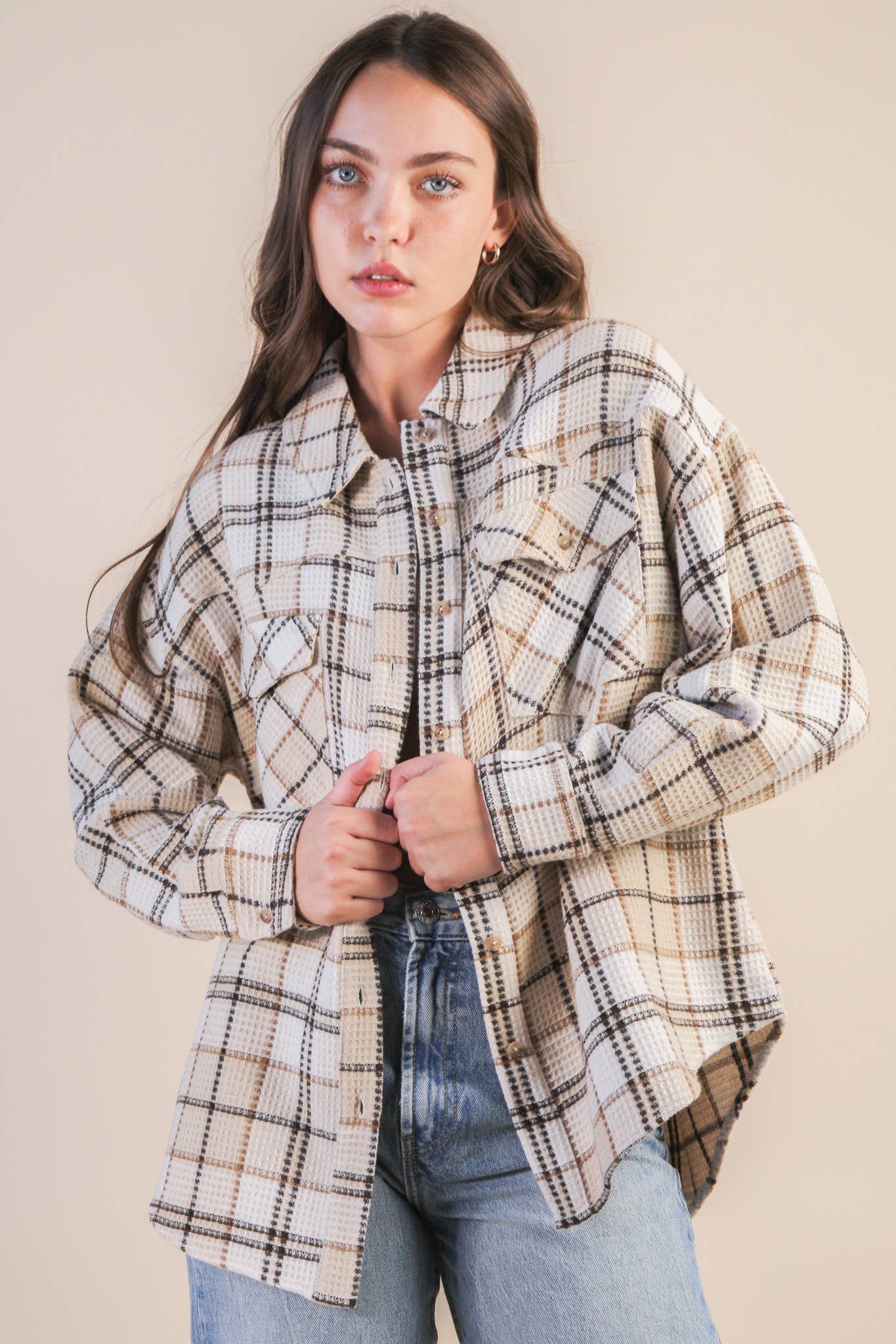 Jenna Oversized Checkered Casual Flannel Shacket