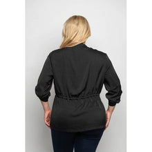 Load image into Gallery viewer, Drape Front Ruched Sleeve Jacket Black
