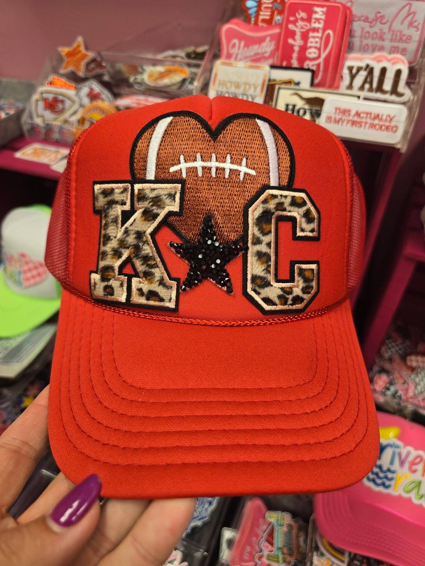 Heart Football Leopard KC Chiefs Trucker Hat