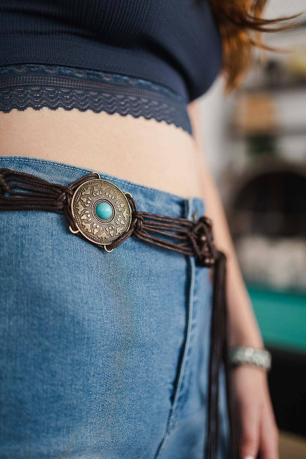 Medallion Macrame Belt: Black