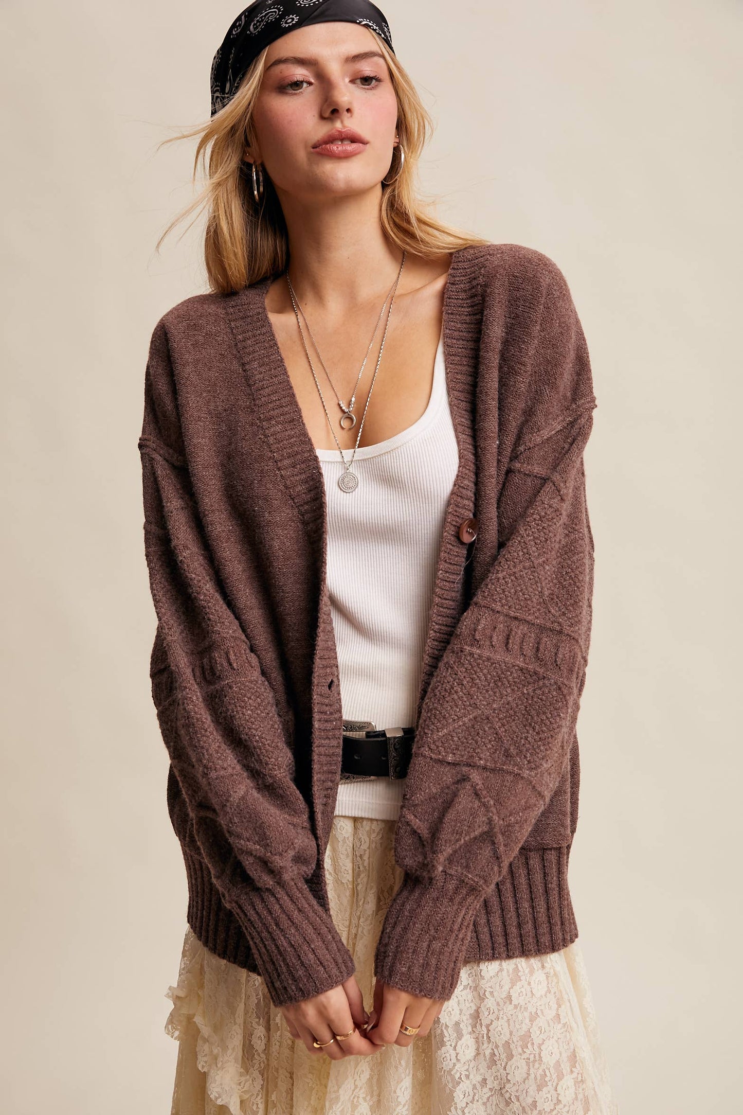 Textured Knit Button-Up Cardigan