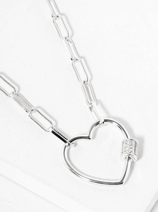 18K Gold Dipped Cz Pave Heart Pendant Link Chain Necklace