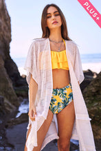 Load image into Gallery viewer, PLUS SQUARE-LACE FRINGE TRIM OPEN FRONT KIMONO
