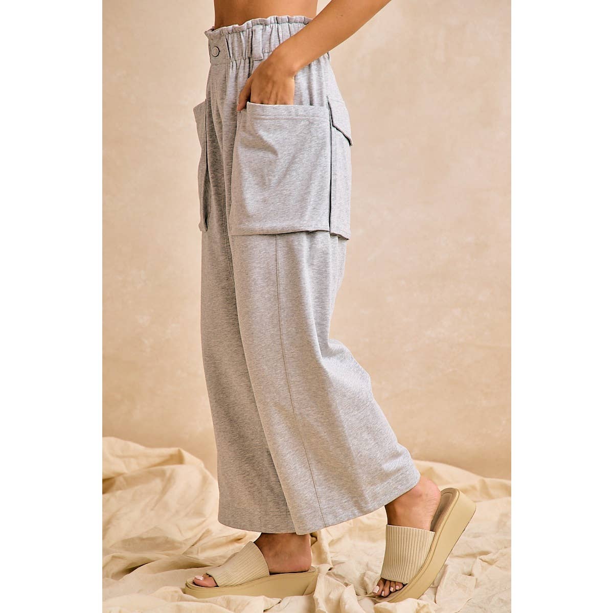 FRENCH TERRY OVERSIZED POCKETS WIDE LEGS PANTS
