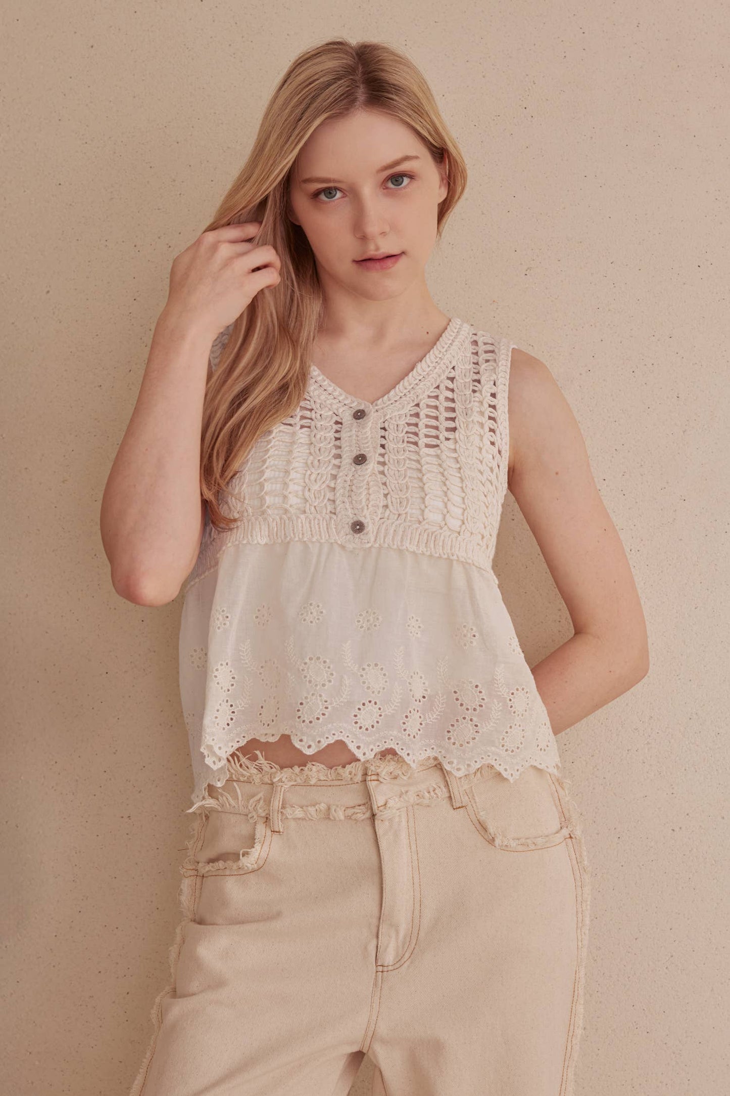 Delicate Crochet Lace Sleeveless Top