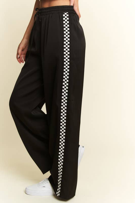 SATIN SWEATPANTS WITH SIDE CHECKERBOARD TAPE