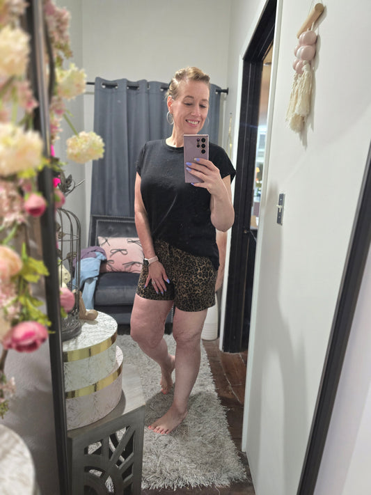 JB Leopard HW Cutoff Shorts