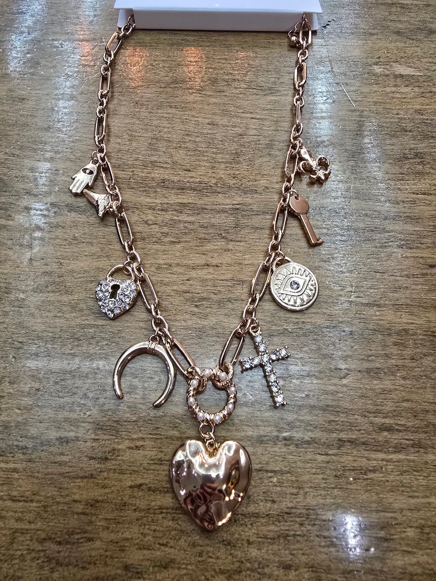 Sparkling Golden Heart Charm Necklace