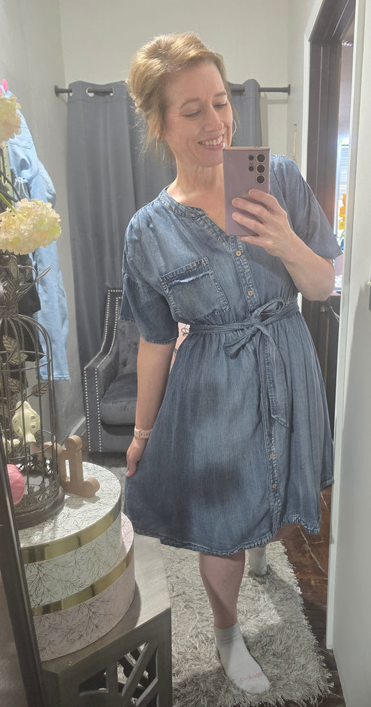 Tie Denim Tencel Dress