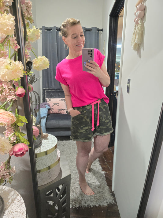 Braided Camo Patch Pocket Shorts