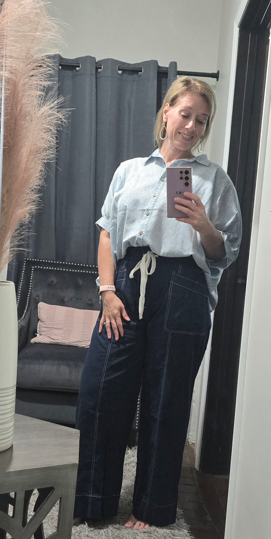 Seaside Breeze Striped Button-Up Blouse